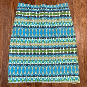 J. Crew Pencil Skirt Size 10 Blue Green Geometric Design, Spring Perfect!